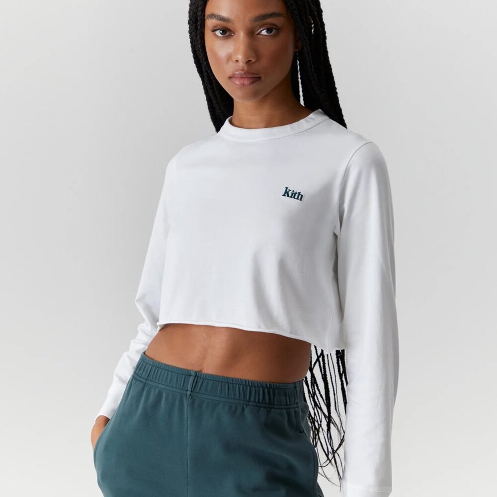 Kith White Cropped Long-Sleeve Logo Top